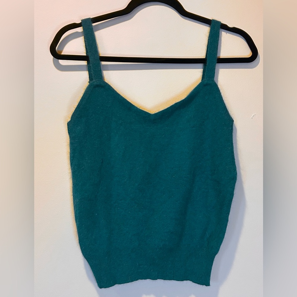 Vintage 80s Jeanne Pierre Teal Lambs Wool Angora Tank Top Sweater Medium Women’s
